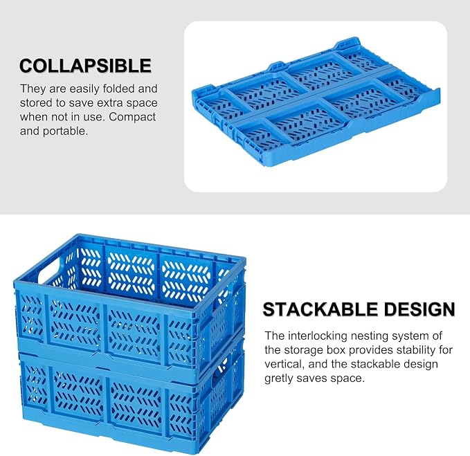 4 Pack 20L Large Closet Storage Baskets Bins for Shelves | Foldable Closet Organizers and Storage with Handles Home Organization | Plastic Collapsible Baskets for Organizing Clothes Nursery (Blue)