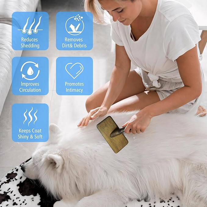 Dog Slicker Brush with Wooden Handle for Dogs & Cats, Doodle Brush for Goldendoodles, Poodles & Labradoodles, Removes Loose Hair, Mats, Tangles & Dirt, Grooming Brush for Thick Curly Coats