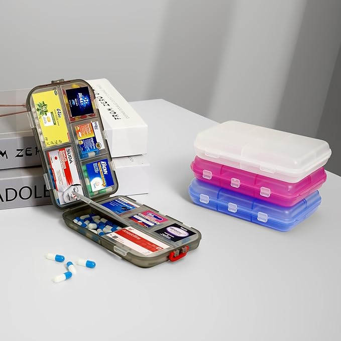 Pill Organizer Travel Medicine Case - Daily Pill Organizer with 144 Labels, Portable Travel Essentials for Medication