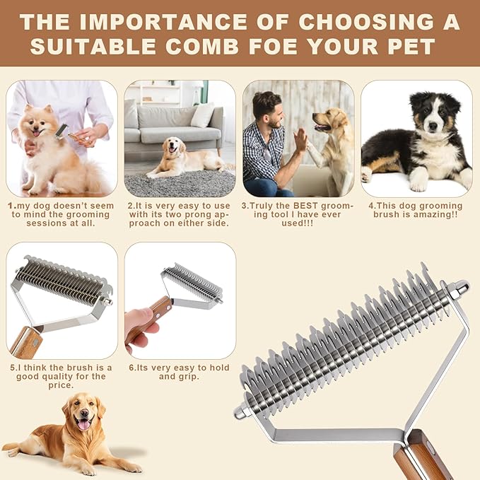 Medium single-sided Handmade Wooden Dog & Cat Comb - Natural Deshedding Brush, Gentle Dematting Rake for Undercoat, Effective Grooming Tool for Long & Short Haired Pets