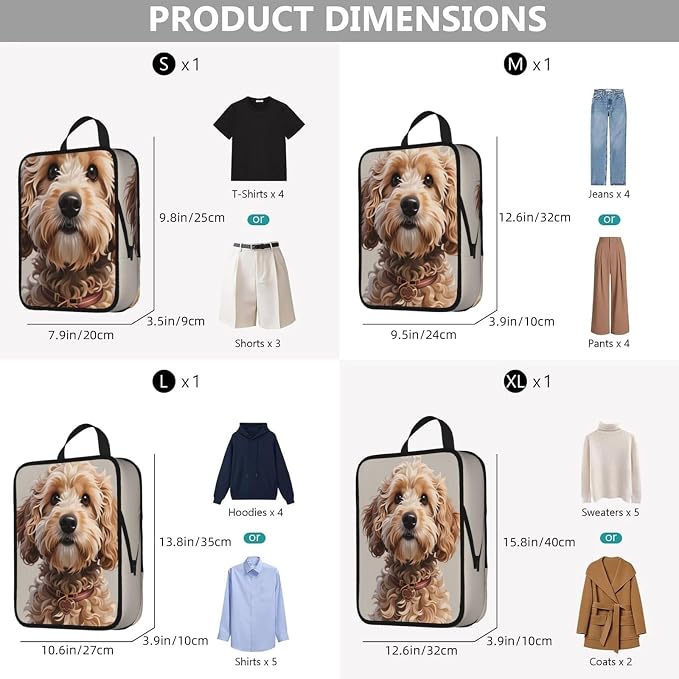 Cute Cockapoo Compression Packing Cubes Set Of 4, Lightweight Expandable Travel Organizer Bags With Double Zipper For Vacation Business