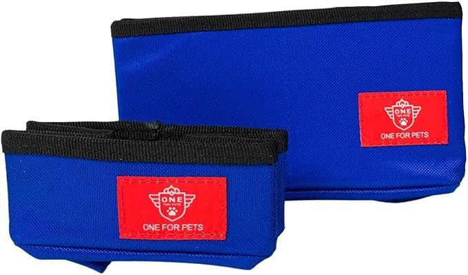 One for Pets Portable 2-in-1 Double Pet Kennel/Shelter, Fabric, Black/Royal Blue 20"x20"x39" - Car Seat-Belt Fixture Included (Collapsible Bowls)