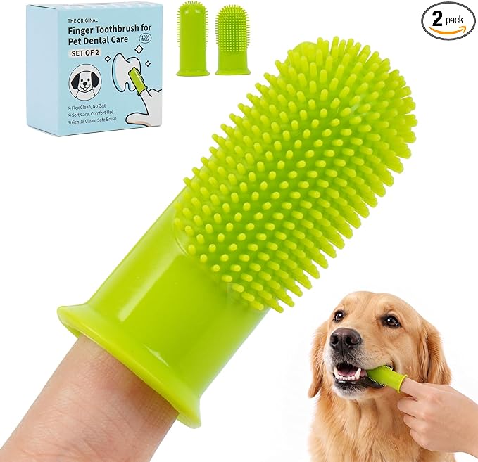 2-Pack Dog Finger Toothbrush, 180° Finger Toothbrush for Dogs Silicone & Cat Tooth Brush for Teeth Cleaning & Dental Care, Dog Tooth Brushing Kit for Medium & Large Pets