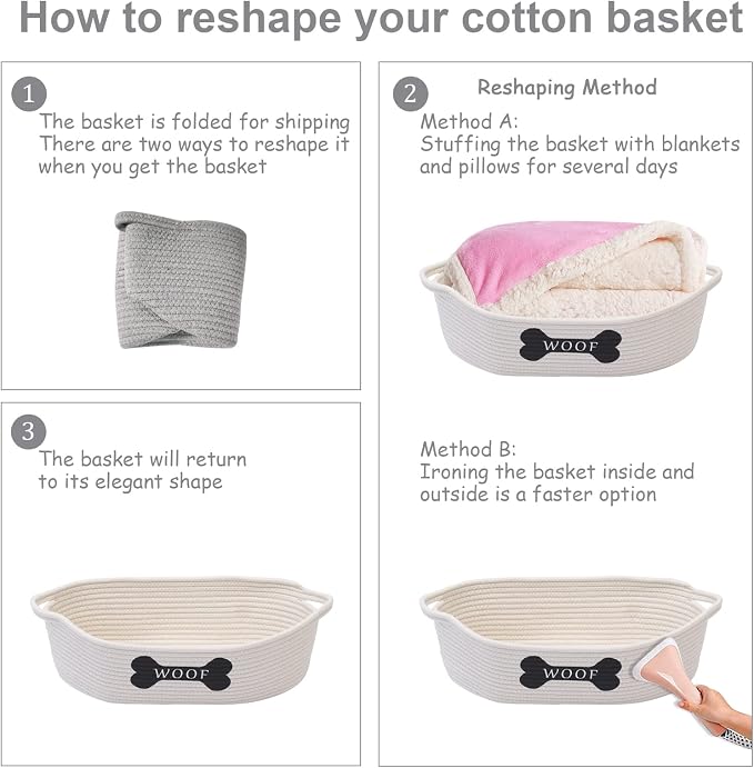 Morezi Dog toy baskets pet toy basket storage in small shallow stuff bin - Perfect for collect puppy toys, cat toy, grooming stuff, diapers, bed, for Bathroom, Playroom, Closet, Home - Beige