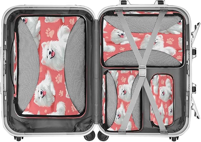 Dogs 4 Set Travel Packing Cubes for Accessories, Suitcase Organizers Luggage Bags Set with Double Zippers & Mesh Top