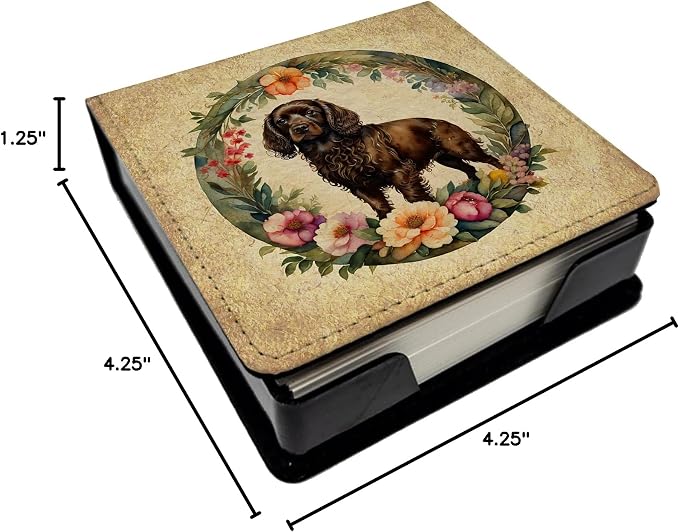 Caroline's Treasures Boykin Spaniel and Flowers PU Leather Note Paper Holder with Artist-Designed Cover, Desk Accessory, Office Gift