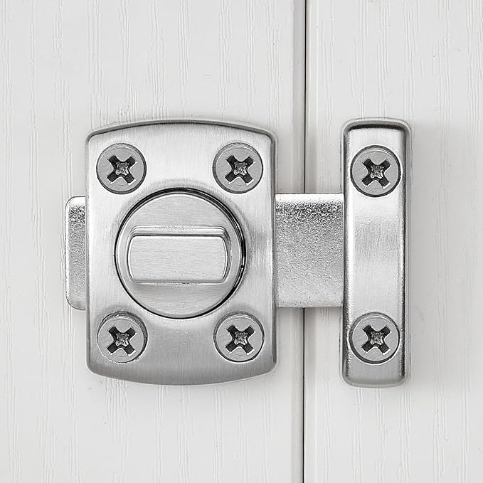 2 Set Brushed Silvery Rotate Bolt Gate Latches,Enhanced Security for Doors | Zinc Alloy Cabinet Lock,Pet Door Lock, for Drawer,Storage Box,Locker,Closet,Pet Cage,Wine Cabinet,Protect Privacy