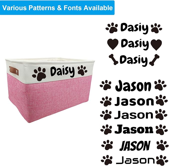 Large Personalized Dog Toy Basket Custom Dog Toy Box Foldable Dog Gift with Pet's Name for Dog Chew Toys, Clothing,Stuff