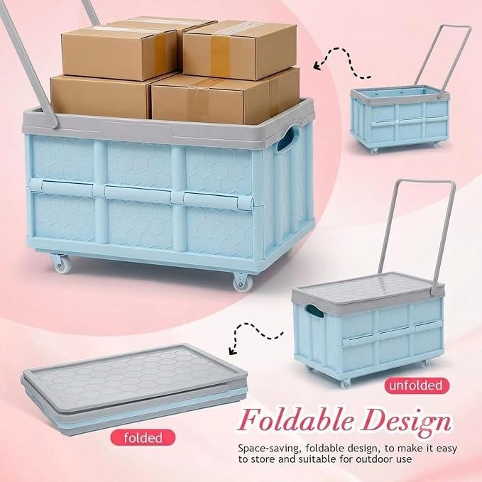 Collapsible Storage Bins with Lids, Folding Plastic Stackable Utility Crates 30L, Plastic Tote Storage Box Container Stackable Folding Utility Crates for Clothes Books Snack Shoe and Grocery Storage