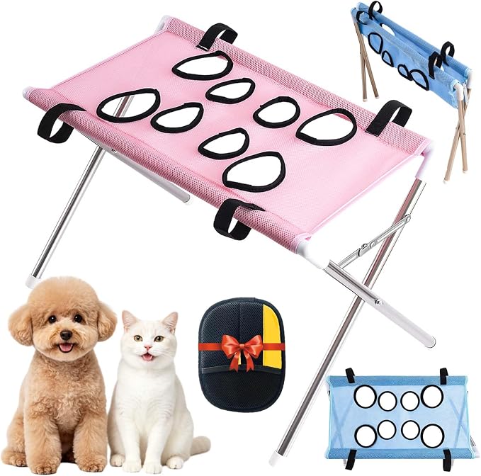 2-in-1 Foldable Pet Grooming Bed, Foldable Pet Bathing Stand with Strap | Foldable Pet Bathing Station, Dog Grooming Hammock, Quick Dry Mesh Table, Secure Support Strap, Nail Trimming Slingent