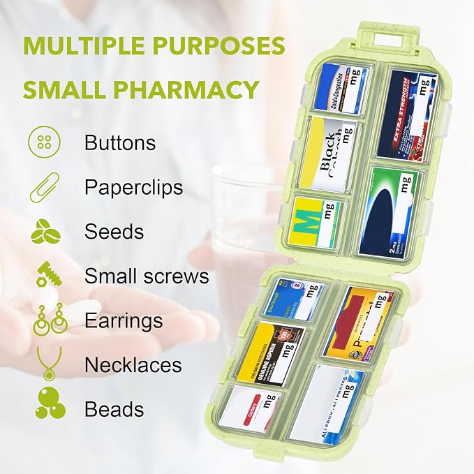 Travel Medicine Kit with 189 Labels, Pill Cases Organizers 7 Day Compact Pill Organizer Mini Pill Case Pill Storage Organizer (Yellow, 1 Pack)