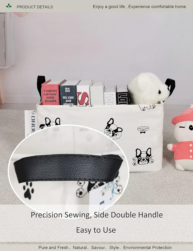 Rectangular Fabric Storage Bin, Foldable Bulldog print Basket | Damp-proof canvas with reinforced stitched handles.Great for clothes,books & sundries in closets,playrooms,laundry rooms.