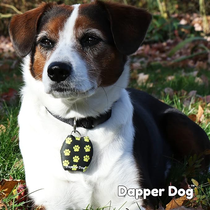 Dapper Dog - Dog Tag Silencer with Tag Ring (Yellow Paw Prints)