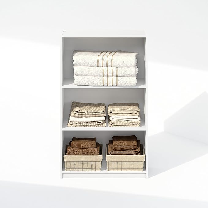 Furinno Reed Closet Organizers and Storage, 3-Tier Closet Organizer, Open Shelf Closet Storage, for Wardrobe, Bedroom, Living Room, White