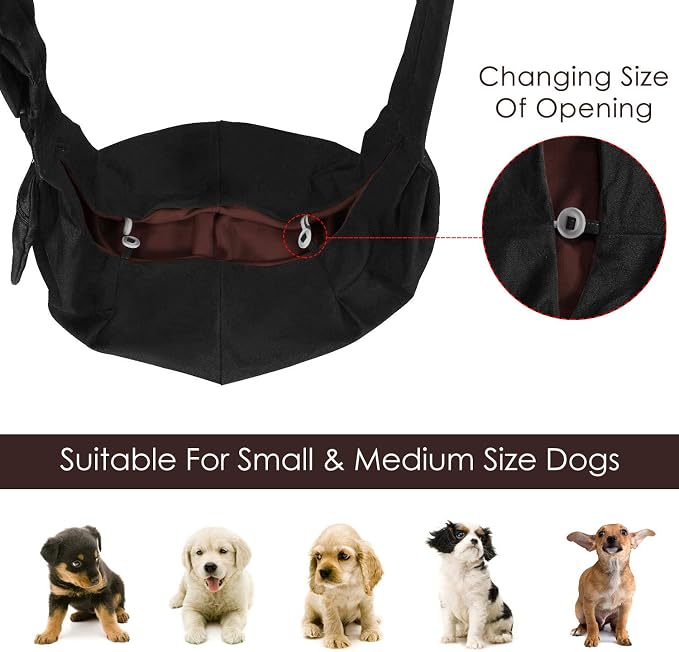 Lukovee Pet Sling, Puppy Small Pet Cat Carrier with Safety Hook | Hands-Free,Padded Strap, Breathable, Adjustable, Storage Pocket, Tote Bag Shoulder Bag with Front Pocket (Black, M)
