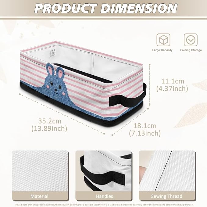 Cute Rabbit Toilet Paper Storage Baskets with Handle, Decorative Shelf Bins Toilet Tank Topper Basket, Toilet Paper Storage Basket Organizer for Back of Toilet Bathroom Decor