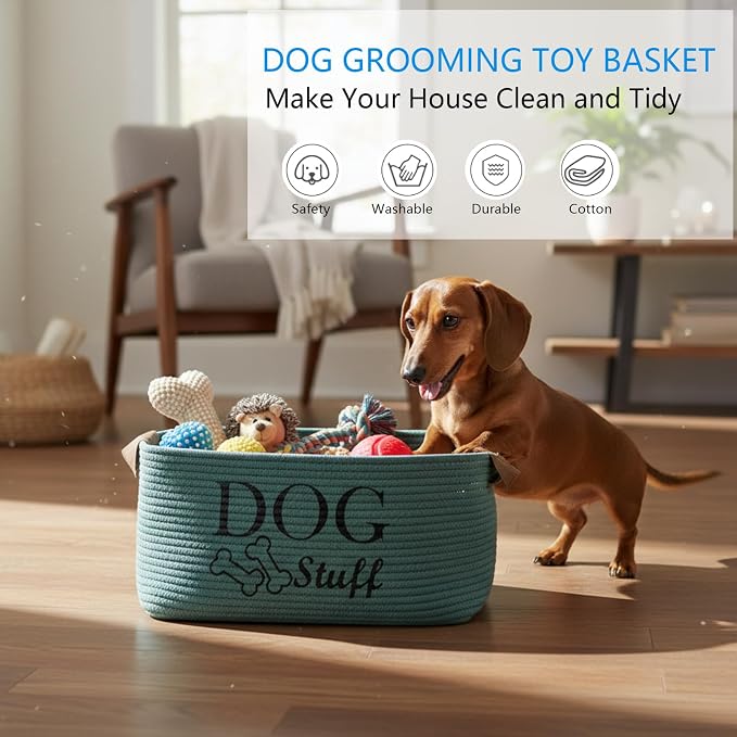 Morezi Dog Toy Basket Storage Large Bin Pet Puppy Toy Box in Cotton Rope Perfect for Organizing Pet Toys Blankets Leashes Clothing Doggie Stuff - Green