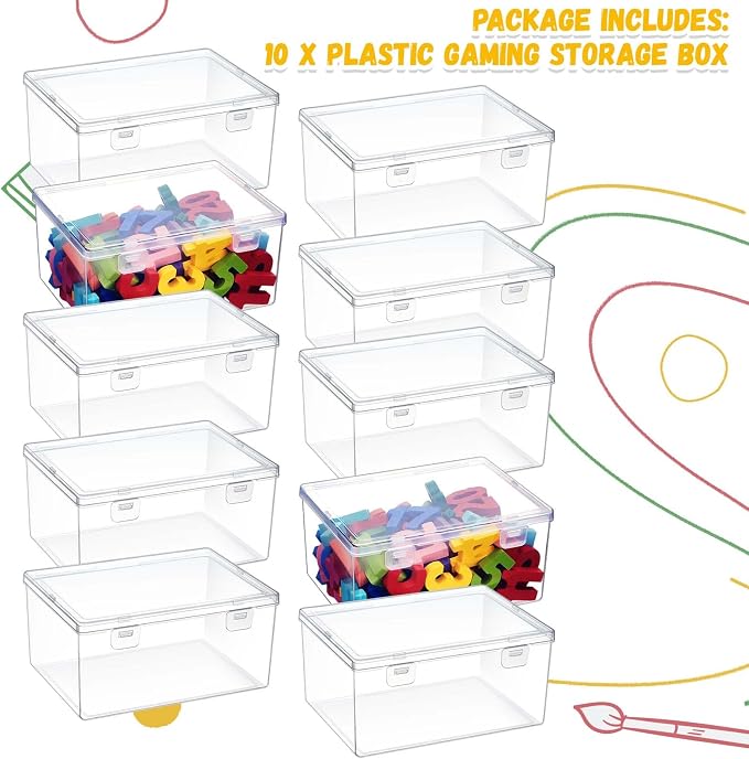 SiliFine 10 Pcs Clear Plastic Storage Bins with Lids Stackable for Toys | 7.1 x 5.2 x 3.4 Inch, Stackable, Organizer Containers, for Playroom Shelves, Holds Puzzles, Small Building Blocks, Crafts
