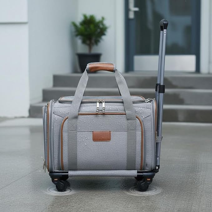Generic Travel Carrier Pet Trolley Carrier Bag Crate Tote with Rolling Cart Base and Telescopic Pull Handle Mesh Ventilation and Double Expansion Folds to 8cm
