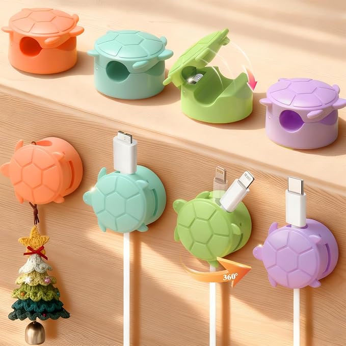 Rotatable Cable Clips, 8 Pack Cord Holder for Nightstand Multicolor | Self-Adhesive Cord Clips, Dorm Room Essentials, Cable Holder for Cords, Cord Management for Desk Office Car Wall