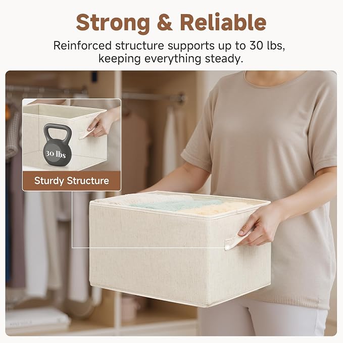 StorageWorks Closet Storage Bins, Beige (NaturWeave Fabric), Large, 3-Pack | Storage Baskets for Shelves, Fabric Closet Organization and Storage Basket, Organizer Bins for Clothes