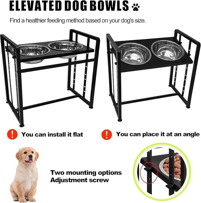 INGIORDAR Elevated Dog Bowls 4 Height Adjustable Dog Feeding Station 2 Bowl | Metal Pet Food Feeder Dish Station Non-Slip Dog Bowl Stand Stainless Steel Food Water Bowl for Medium Large Small Dogs