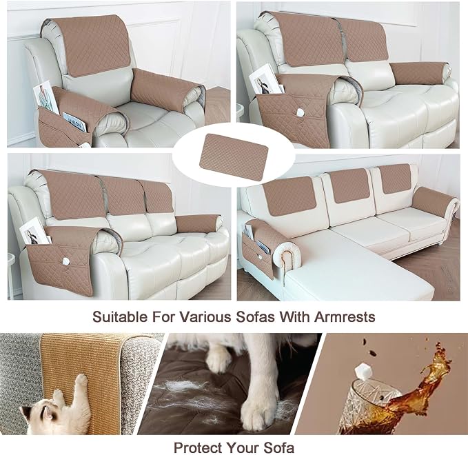Large Polyester Armrest and Headrest Covers with 2 Pockets | Soft, smooth polyester resists daily wear nonslip silicone backing helps shield recliners and sofas from pet scratches
