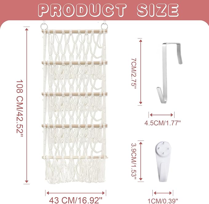 Stuffed Animal Net or Hammock Corner Plush Toy Storage Organizer 4 Layer | Stuffed Animal Hammock Net with Boho Macrame Wall Hanging for Storage Saves Space Keeps Small Stuffed Animal Organized