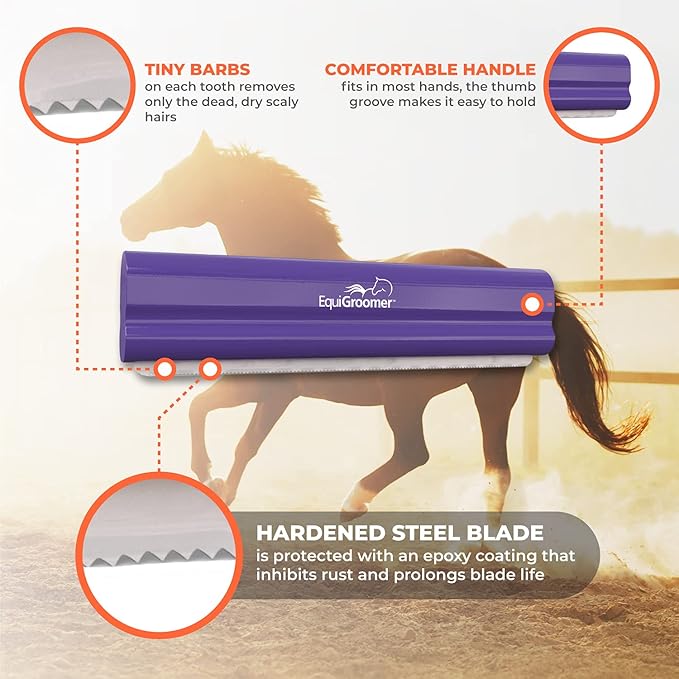 EquiGroomer Deshedding Brush, 8-Inch for Horses and Large Pets, Purple, Removes Loose Dirt, Hair, and Fur, Professional Undercoat Grooming Tool