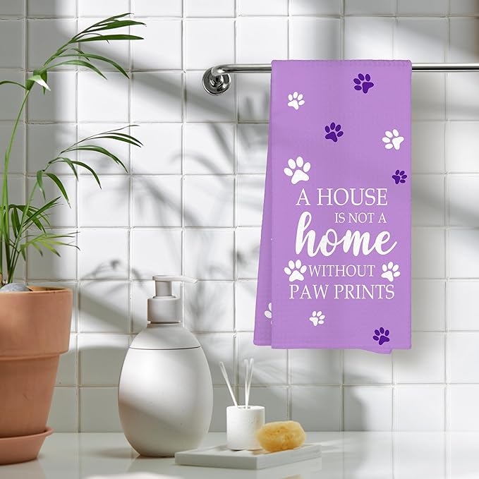Purple Paw Farmhouse Kitchen Towels Decor Gifts for Women Pet Lovers, A House is Not A Home Without Paw Prints Decorative Bathroom Towels, Funny Dish Hand Towels for Kitchen Drying 16x24 Inch