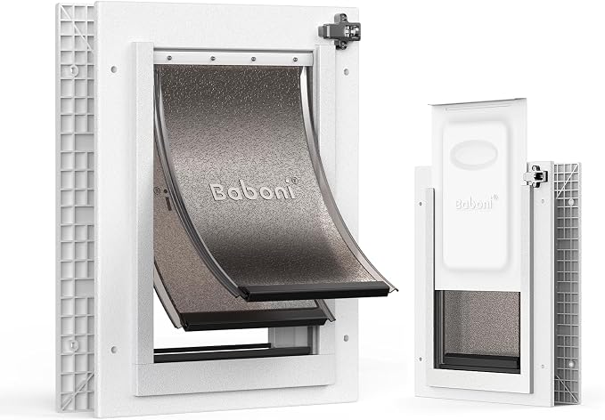 Baboni Dog Door for Door,Durable Plastic Frame,Small(Plus) | Pets Up to 20 Lb,for Interior and Exterior Doors,Aluminum Lock,Metal Panel,Strong Magnetic Flaps, Never Rust