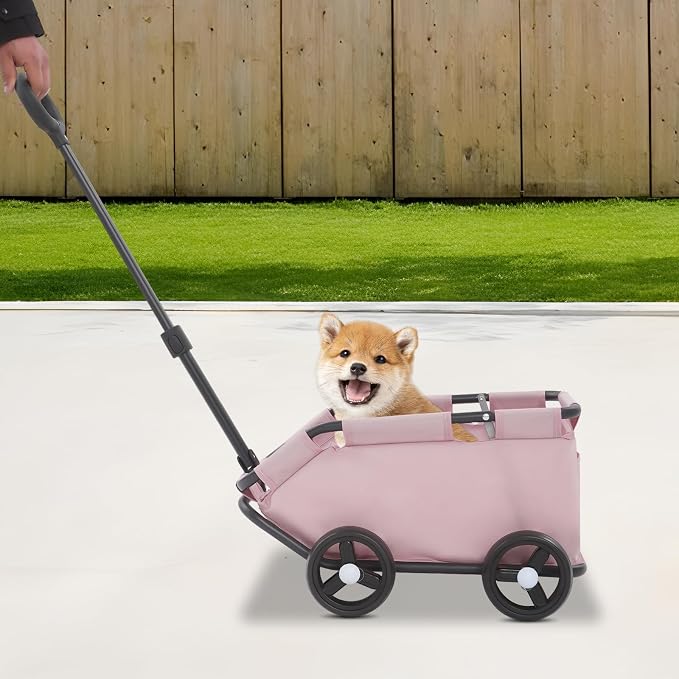 Bacocoo Portable Folding Pet Trolley, Dog Stroller 4 Wheels, Folding Dog Cart Pet Stroller for Travelling Shopping Walking Playing for Small Dogs Cats. (Pink)