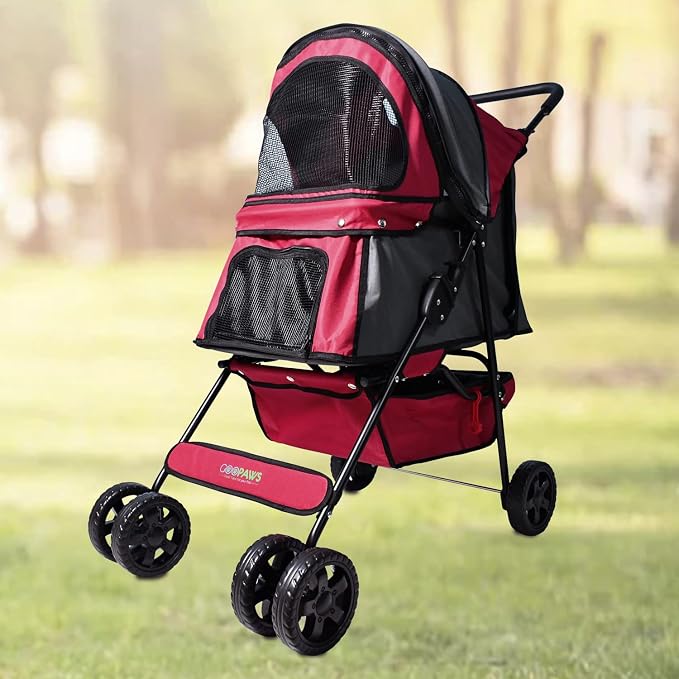 Jespet 4-Wheel Promenade Pet Stroller, Foldable Stroller with Cup Holder | Foldable Dog Stroller, Storage Basket & Cup Holder, Breathable and Visible Mesh for All-Season