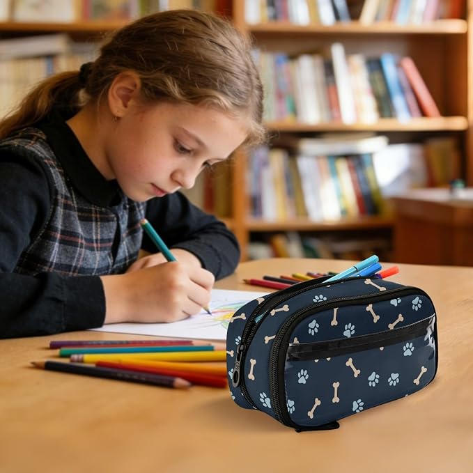 Pet Paw Black print Large Capacity Pencil Case with Zipper Water Resistant Portable Organizer Pen Bag for Students School Office