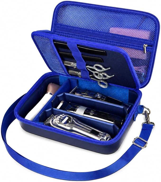 Barber Case for Hair Clippers, for Wahl, for Ufree and for Andis, Case Only | Trimmer Tools Storage Organizer, Easy-Clean PU Interior, for Barbers/Stylists/Pet Groomers, Travel/Home/Salon Use, Blue