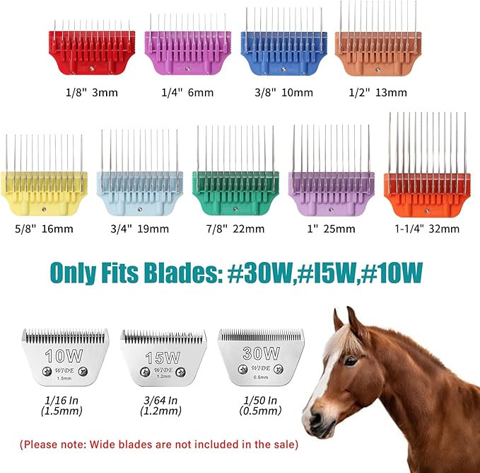 9 Pack Dog Animal Stainless Steel Wide Clipper Attachment Guard Comb Set for A5 Series Clipper | Snap-On/Off Design Combs,Only Fir for 10W/15W/30W Wide Blade