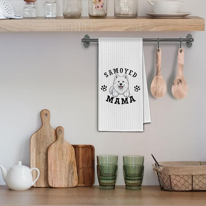 Samoyed Kitchen Towels, Dog Mama Samoyed Gifts for Women & Dogs Moms, Dog Lover Gifts Decorative Hand Towels for Bathroom, 16x24 Inch
