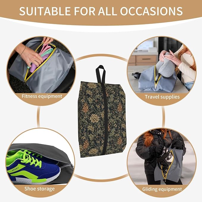 Morrisstyle Victorian Floral Travel Shoe Bag for Men & Women, Waterproof Shoe Storage Organizer with Zipper, Portable Shoe Pouch for Sneakers, Heels, Sandals, Gym & Travel Luggage 2PCS