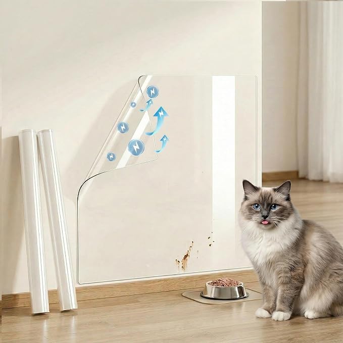 Clear Contact Paper Wall Protector 17.7in x 32.8ft Static Cling Film | Oil Proof Waterproof Non Adhesive Transparent Static Cling Plastic Wall Protector from Trash Can Chair Back Furniture Door
