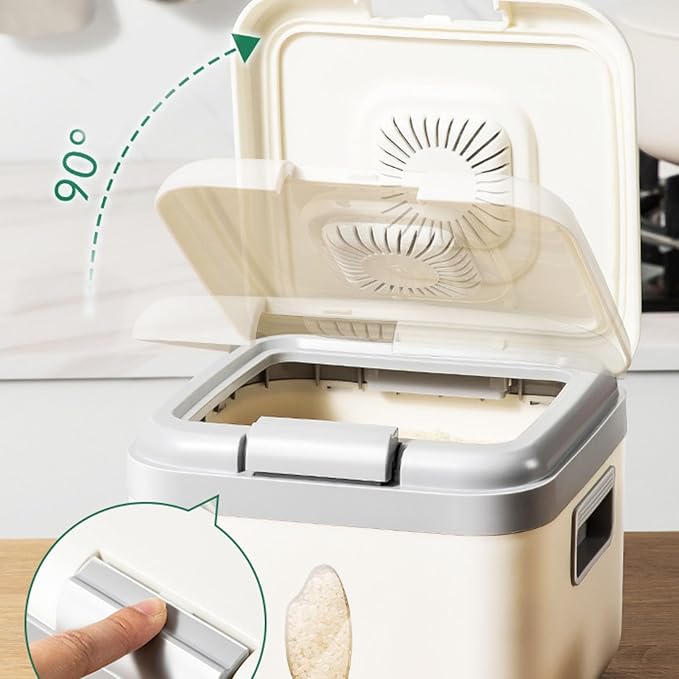 HERCHR One Button Open Cover Rice Bucket, Airtight Rice Storage Container with Visual Window Multifunctional Pet Food Dispenser Dry Food Storage Bin