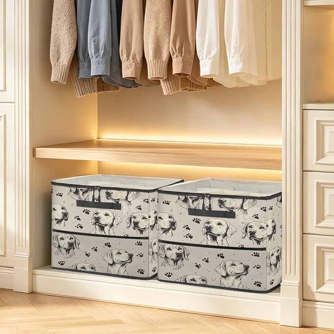 TropicalLife Lovely Dog Shoe Organizer for Closet | Animal Paw Print Foldable Shoe Storage Organizer Box Bin with Adjustable Dividers and Clear Cover, Fits up to 16-32 Pairs