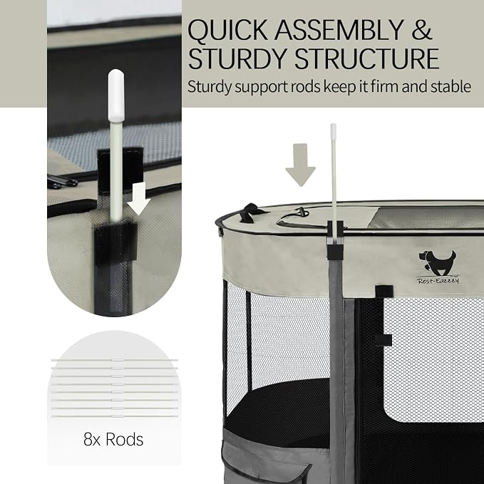 Dog Playpen, Foldable Kitten Playpen for Medium Dogs, Portable Pet Puppy Playpen with Removable Shade Cover, Indoor Outdoor Travel Camping Use for Small Pets with Carrying Case (M, Grey)