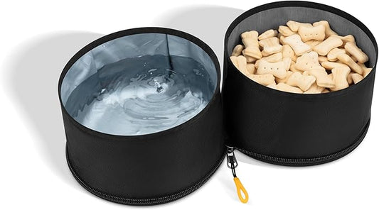 OllyDog Superbowl | Collapsible Dog Travel Bowl | 2 Compartment Food & Water | Foldable| Portable Dog Bowl | Hiking, Camping (Raven)