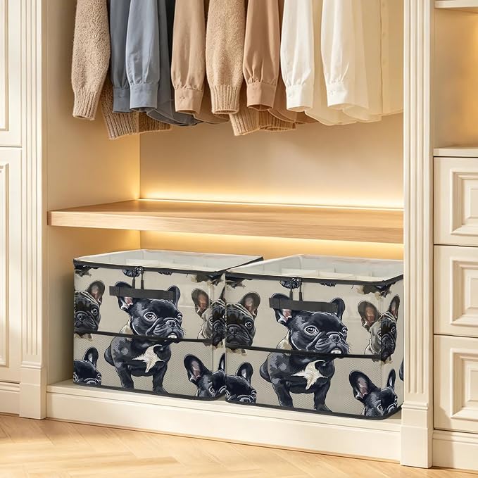 TropicalLife French Bulldog Shoe Organizer for Closet | Foldable Shoe Storage Box Bin 16-32 Pair Shoe Storage for Sneakers, Boots & Heels with Adjustable Dividers, Clear Cover