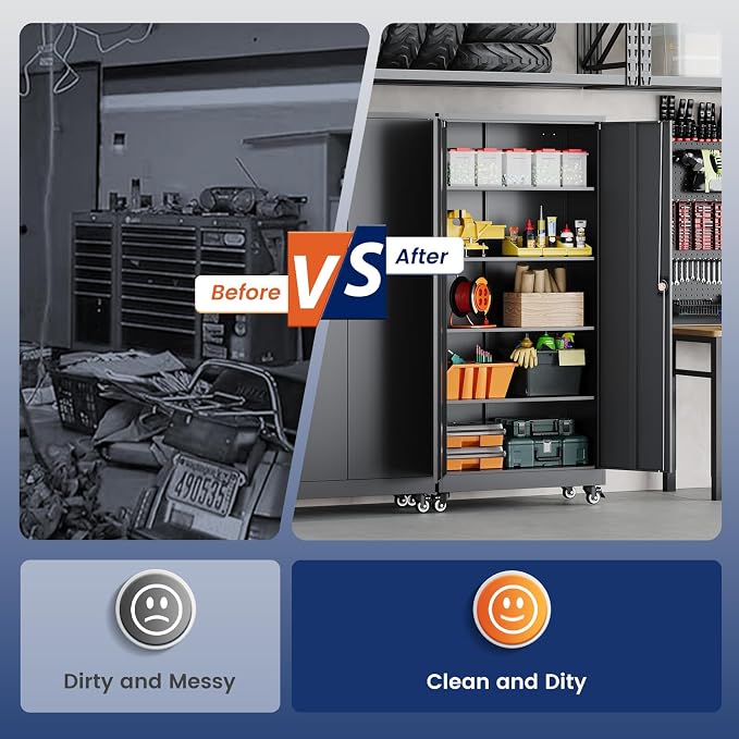 Metal Garage Storage Cabinet with Locking Doors and Adjustable Shelves,- 75" Rolling Steel Tool Cabinet for Home Office,Garage,Warehouse (Pack of 2)