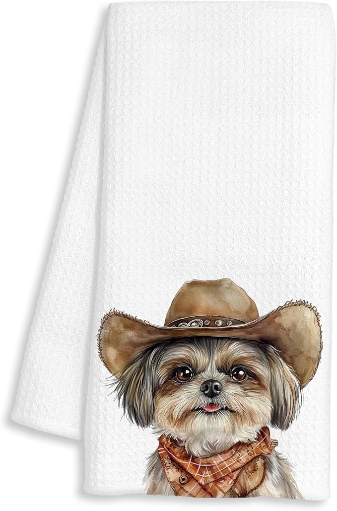 Western Shih Tzu Dog Gifts Kitchen Towels Decorative - Shih Tzu Gifts for Women Dish Tea Towels for Kitchen Drying, Dog Lover Mom Dad Gifts Hand Towels for Bathroom Decor, 16x24 Inch