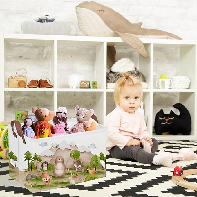 Sanjiaofeng Rectangular Forest Animals Kids Laundry Basket Animal Hamper for Nursery Waterproof folding Kids Storage Basket Woodland Animals Room Decor Books Box Gift Baskets(Mountain animal)