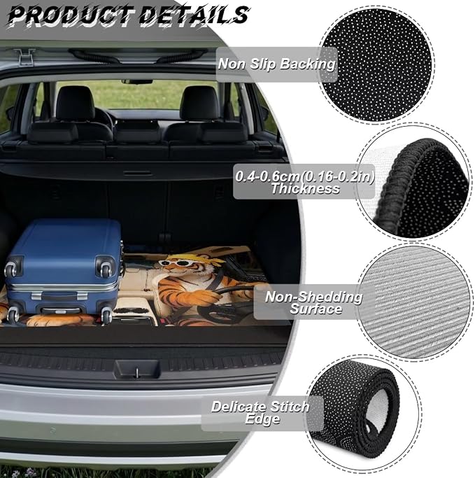 Cartoon Tiger Print Fun Style Car Trunk Mat 29" x 39", All Weather Non Slip Cargo Liner for SUV Truck, Durable Washable Pet Friendly Rear Protection Mats