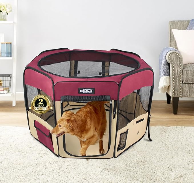 EliteField 2-Door Soft Pet Playpen for Dogs and Cats (2-Year Warranty) | 600D Fabric, Washable Floor Mat & Top Cover, Indoor/Outdoor, Carrying Bag, Ground Stakes, Zipper Locks