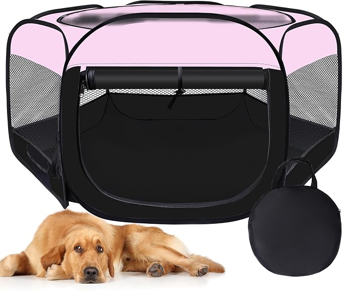 Dog Cat Playpen, Pet Puppy Playpen, Small Dog Cage, Pet Play Pen(Pink, L) | Portable Dog Playpen, Puppy Dog Cat Play Pen for Indoors Kitten Playpen, Collapsible Small Cats Crate Cage for Small Dogs